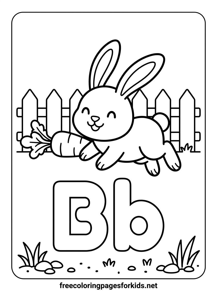 Letter B Bunny Hopping Coloring Page