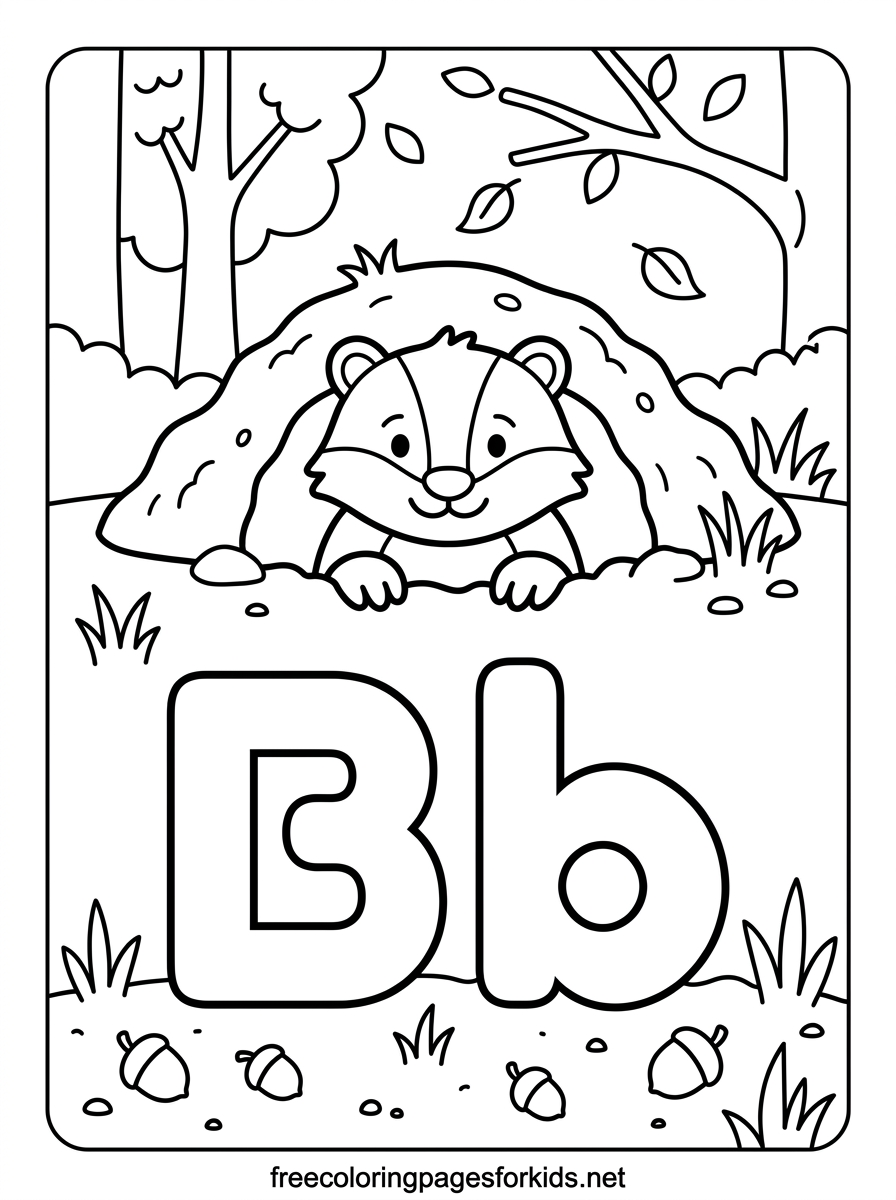 Letter B Badger Coloring Page