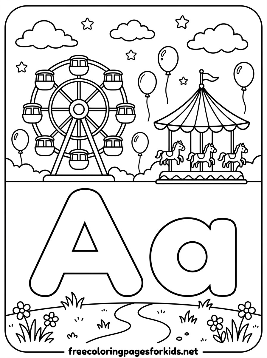 Letter A Amusement Park Coloring Page