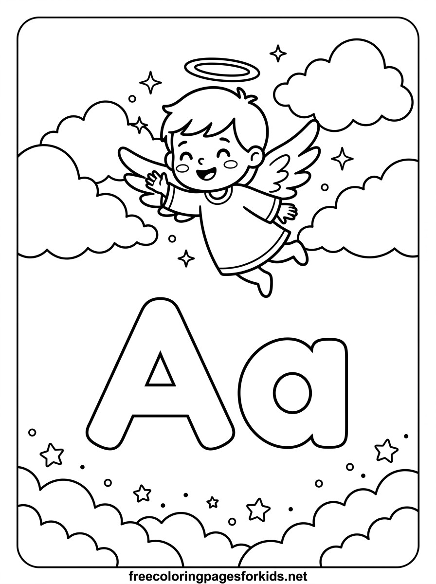 Letter A Little Angel Coloring Page