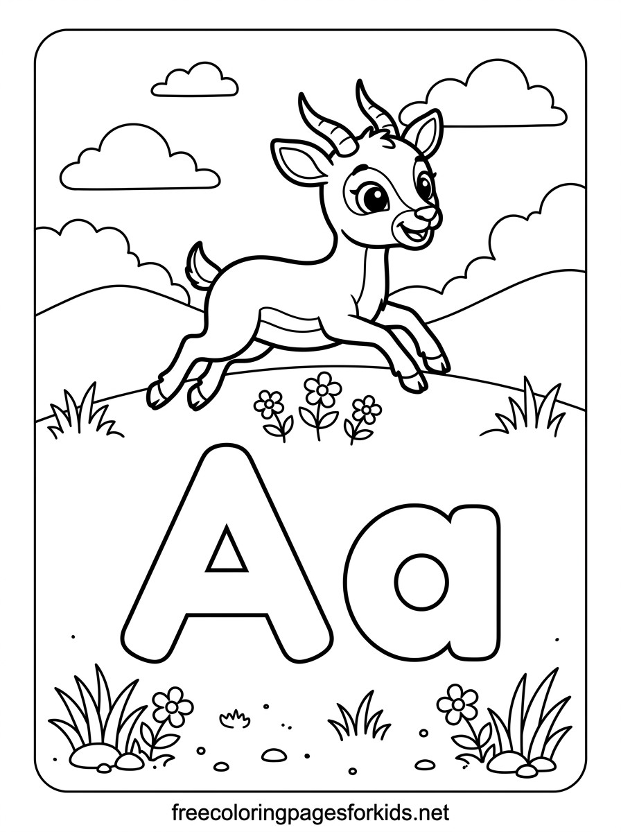 Letter A Jumping Antelope Coloring Page