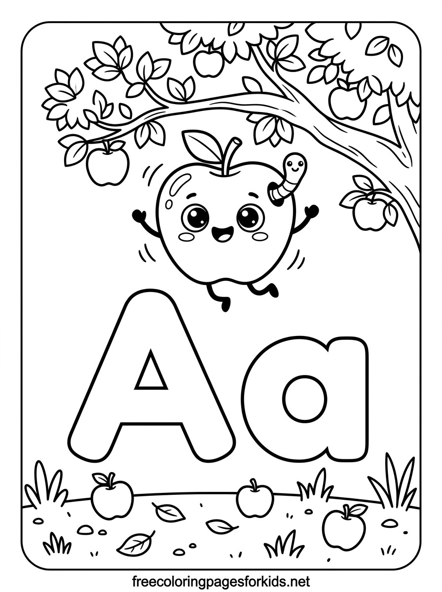 Letter A Apple Tree Coloring Page