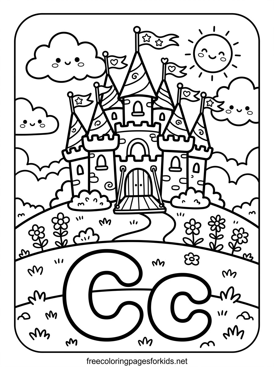 Letter C Fairy Tale Castle Coloring Page