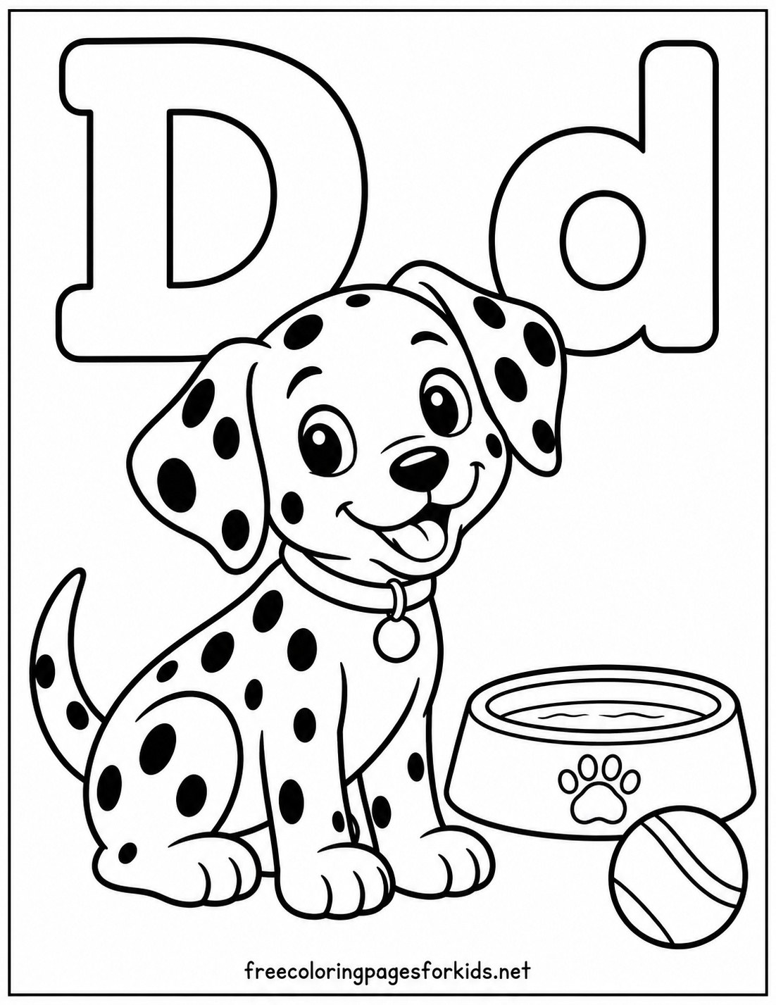 Letter D Dalmatian Puppy Coloring Page