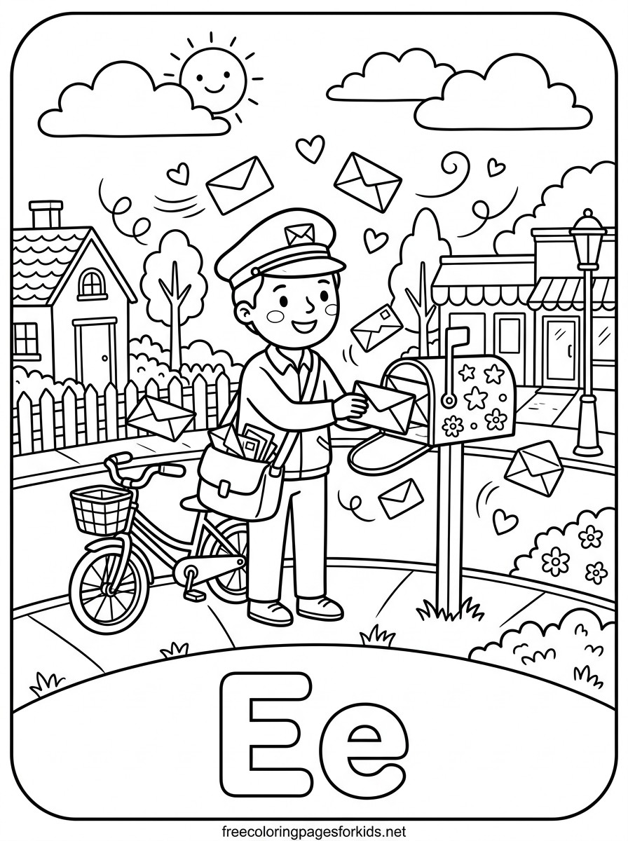 Letter E Mail Carrier Coloring Page