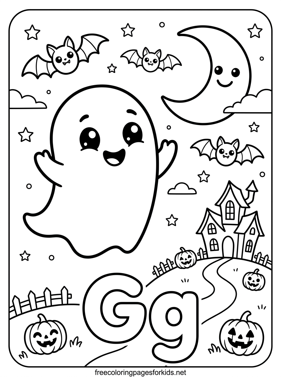 Letter G Friendly Ghost Coloring Page