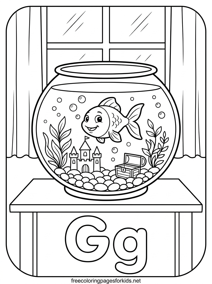 Letter G Goldfish in a Bowl Coloring Page