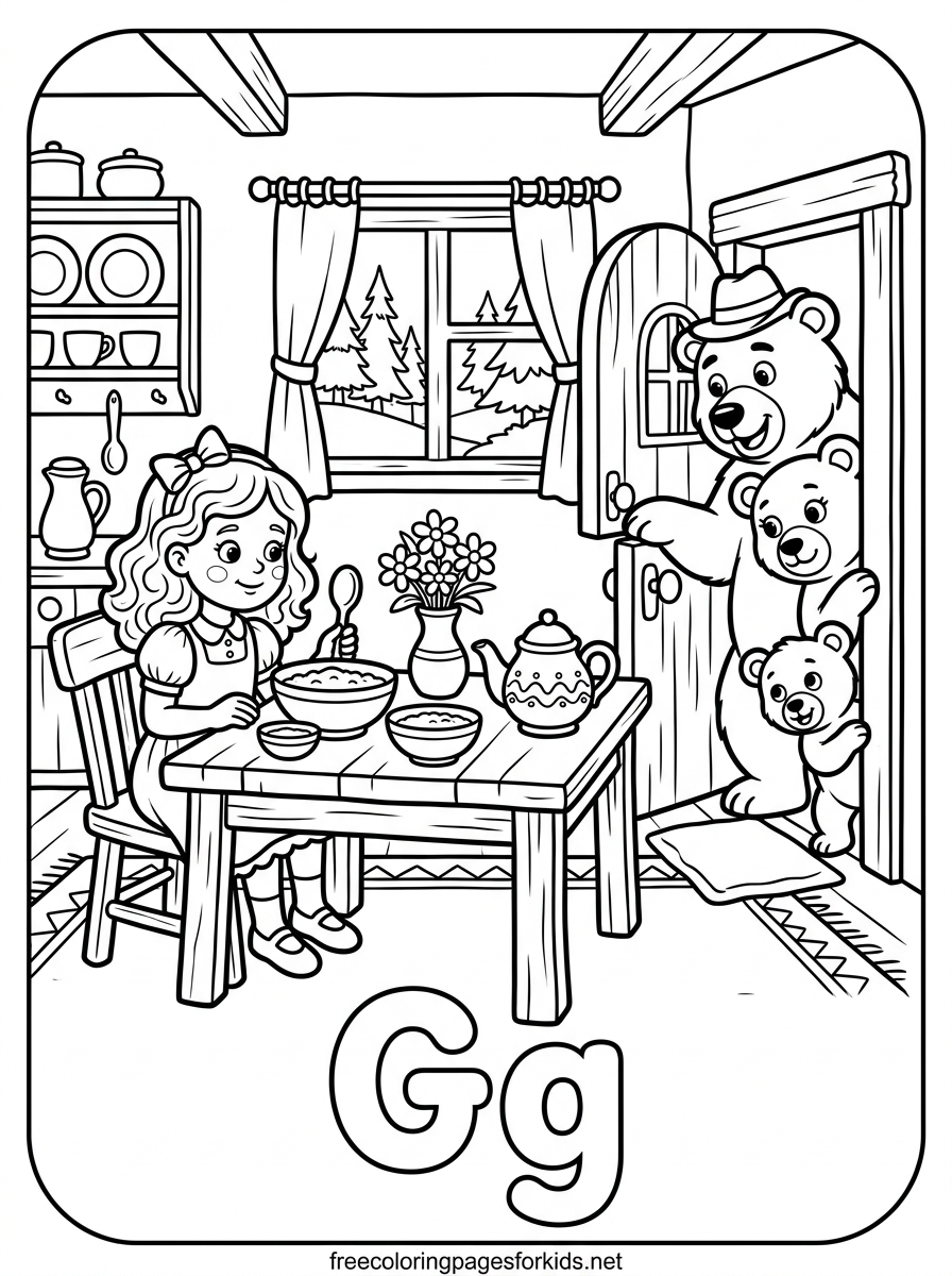 Letter G Goldilocks and the Three Bears Coloring Page