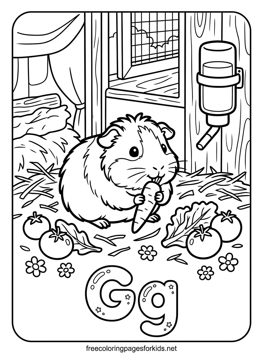 Letter G Guinea Pig Eating a Carrot Coloring Page