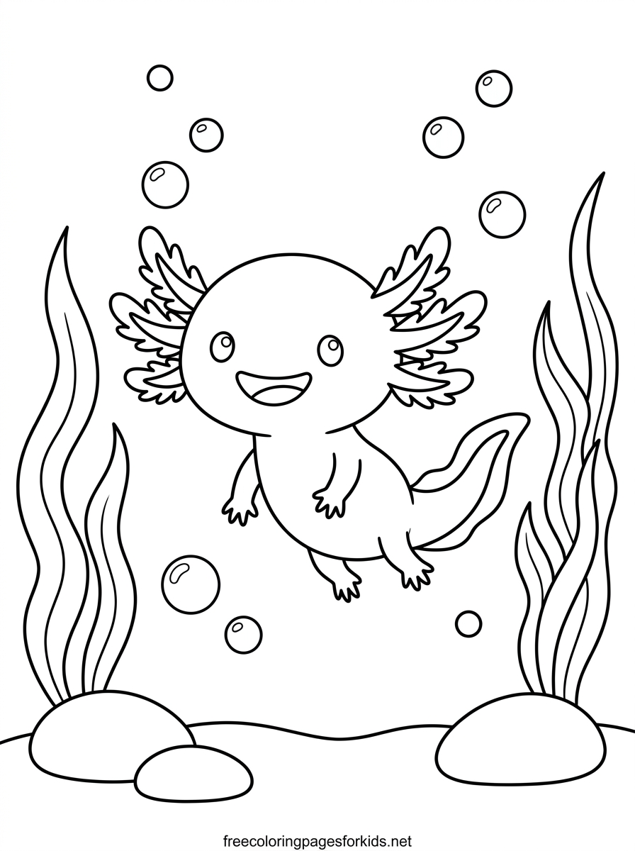 Axolotl Swimming in the Water Coloring Page