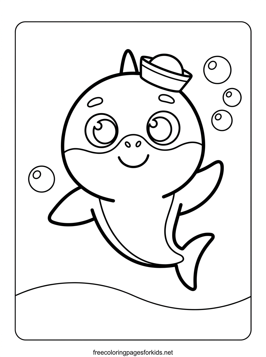 Baby Shark in a Sailor Hat Coloring Page