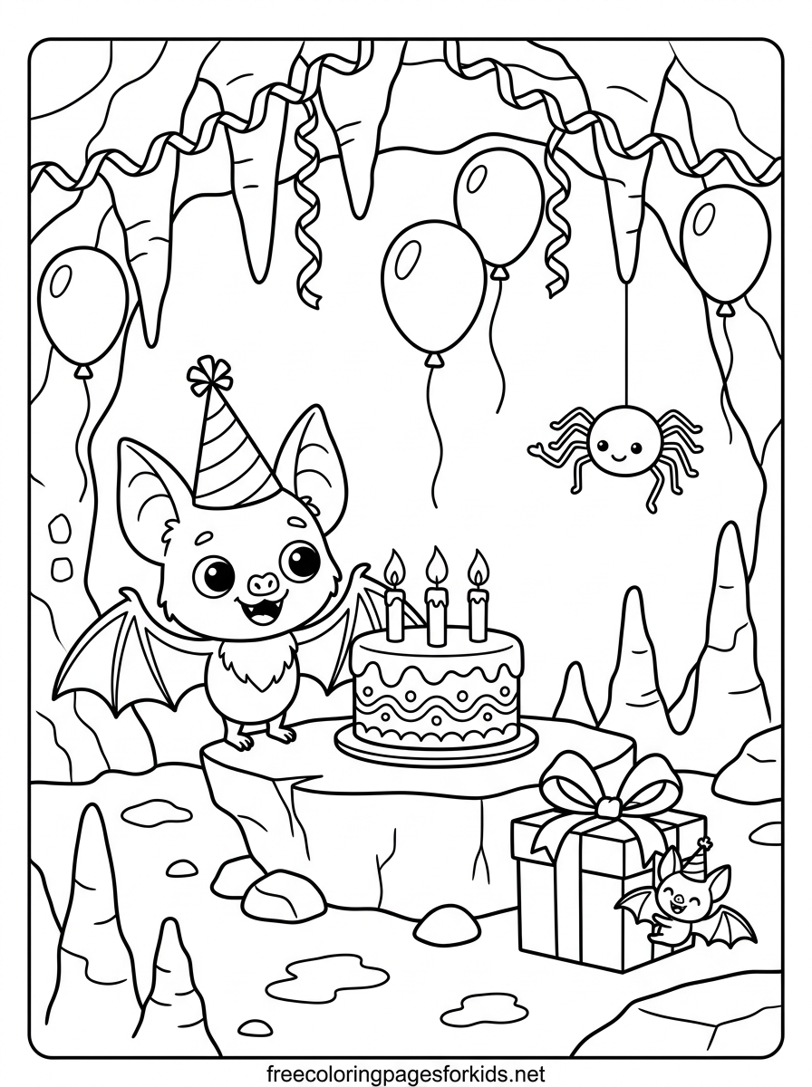 Bat Birthday Party Coloring Page