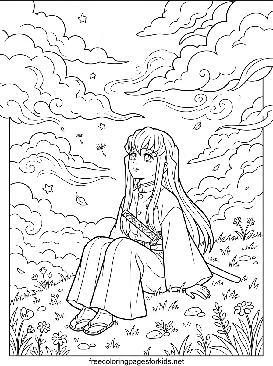 Boy Looking at the Clouds Coloring Page