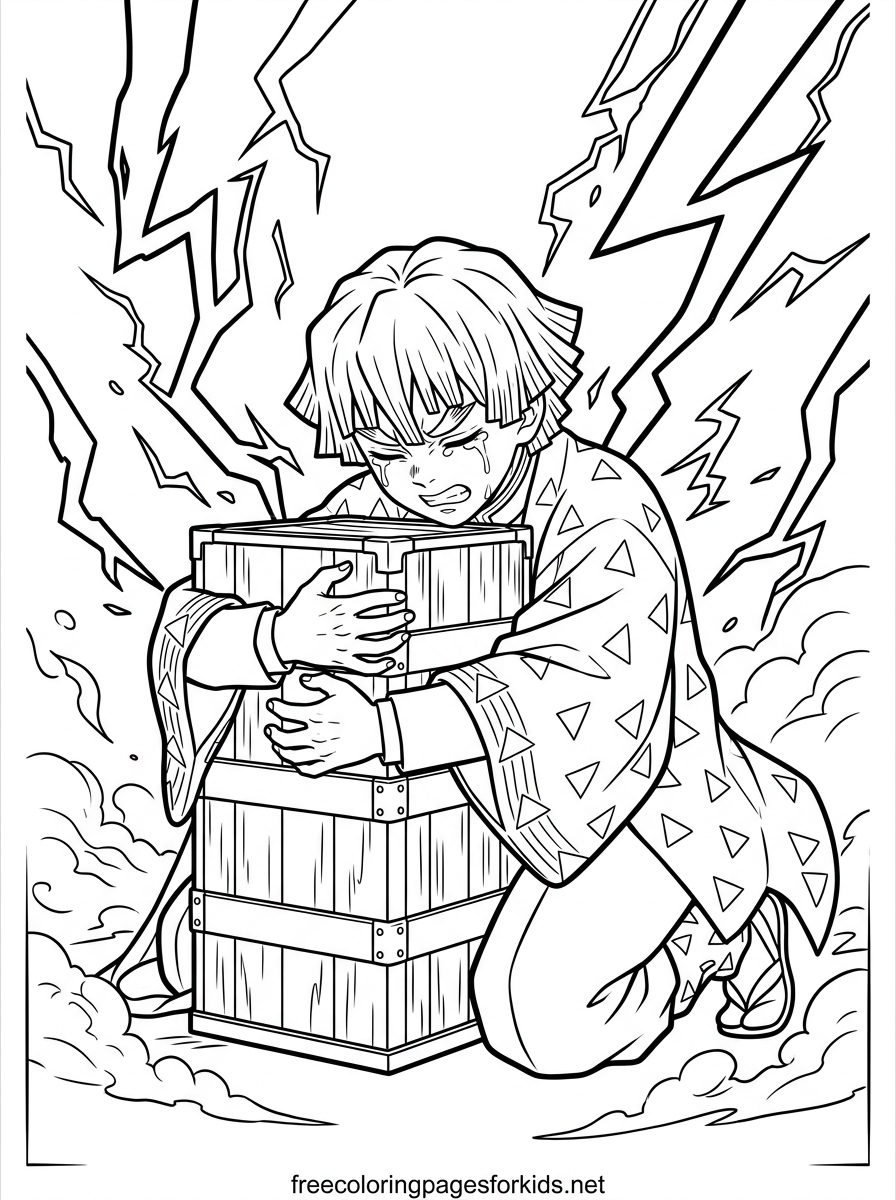 Boy Protecting a Box From Lightning Coloring Page