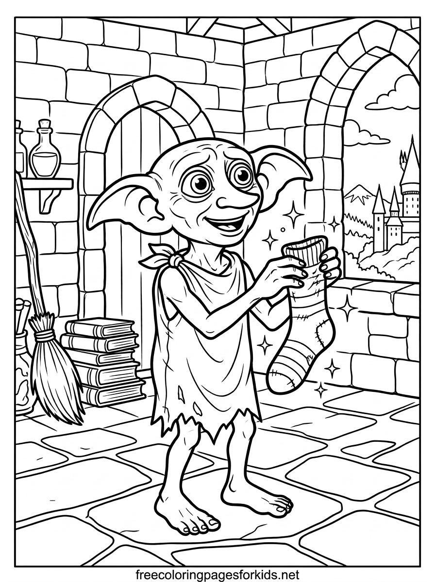House Elf Holding a Sock Coloring Page