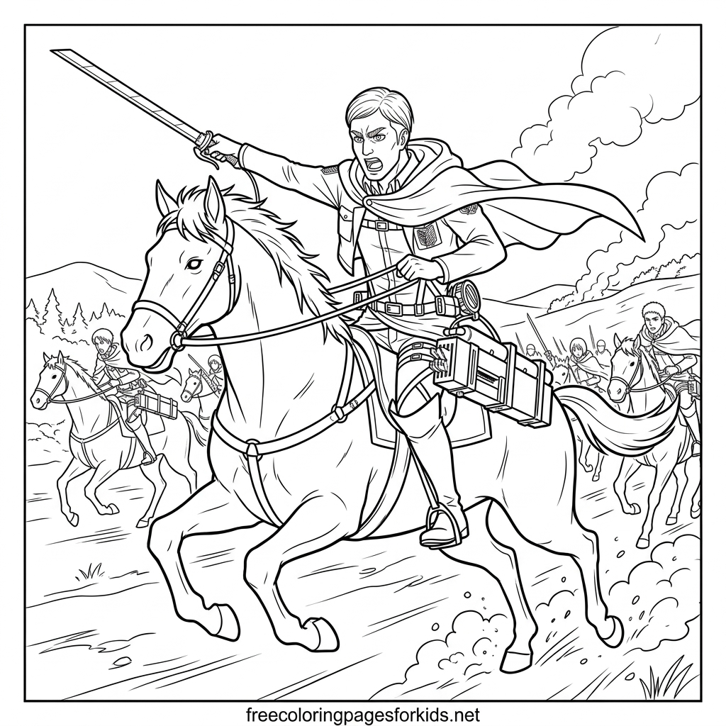 Scout Leading a Charge on Horseback Coloring Page