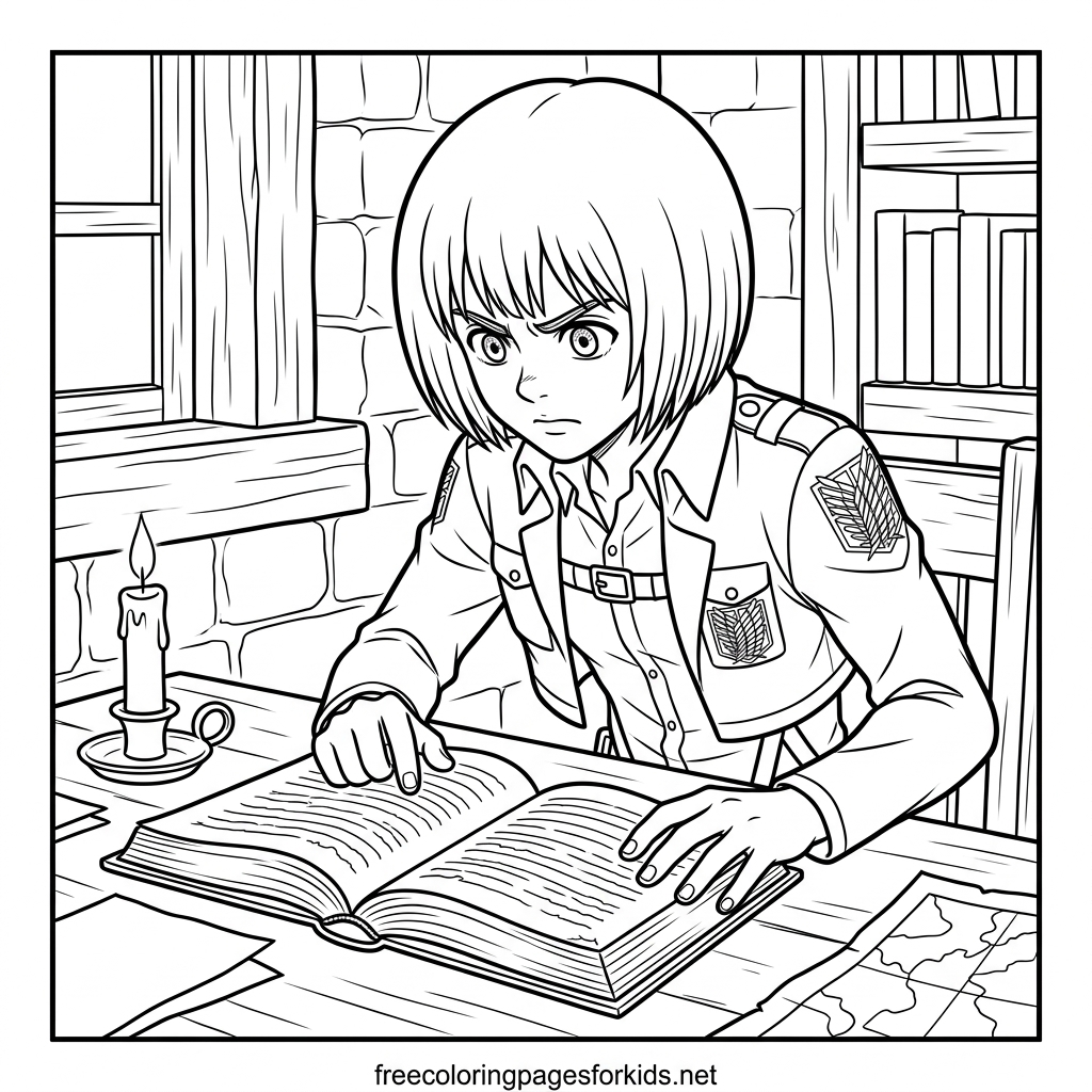 Scout Reading a Book by Candlelight Coloring Page