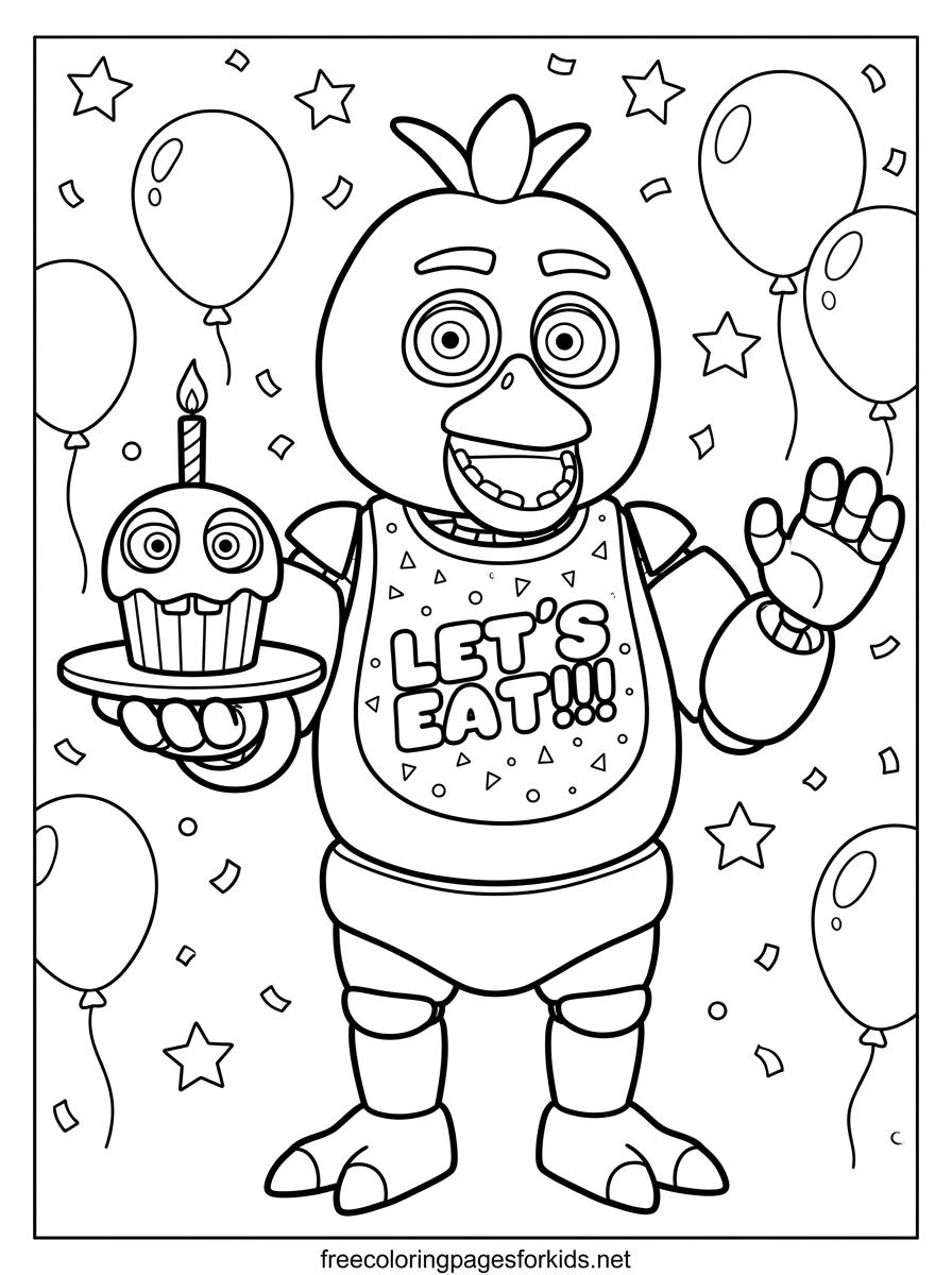 Chica Holding a Cupcake Coloring Page