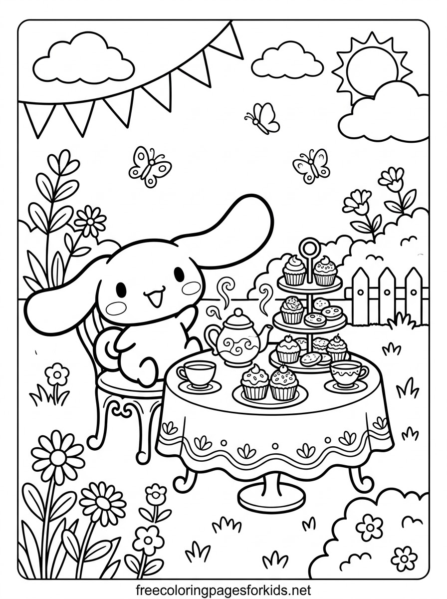 Cinnamoroll Tea Party Coloring Page