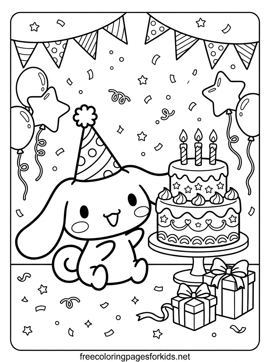 Cinnamoroll Birthday Coloring Page