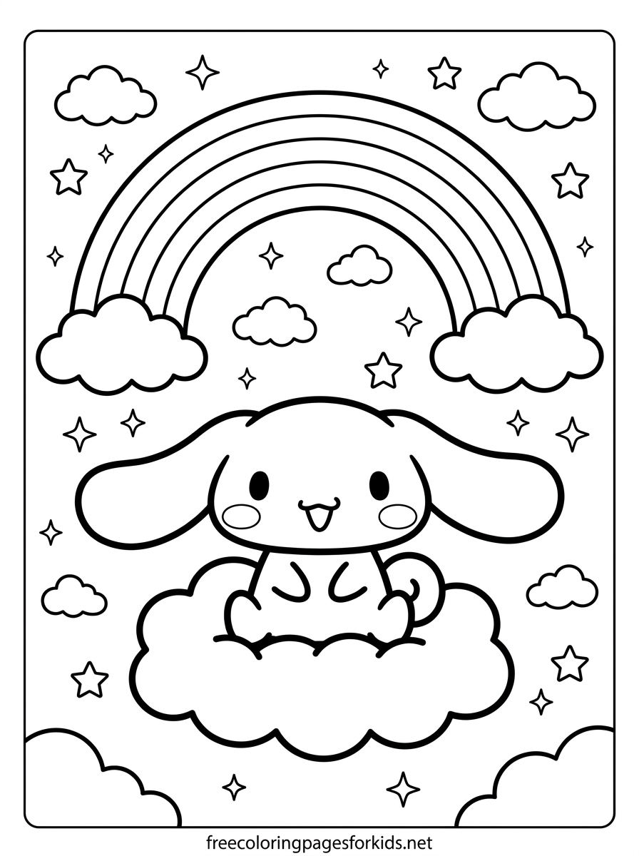 Cinnamoroll Rainbow Cloud Coloring Page