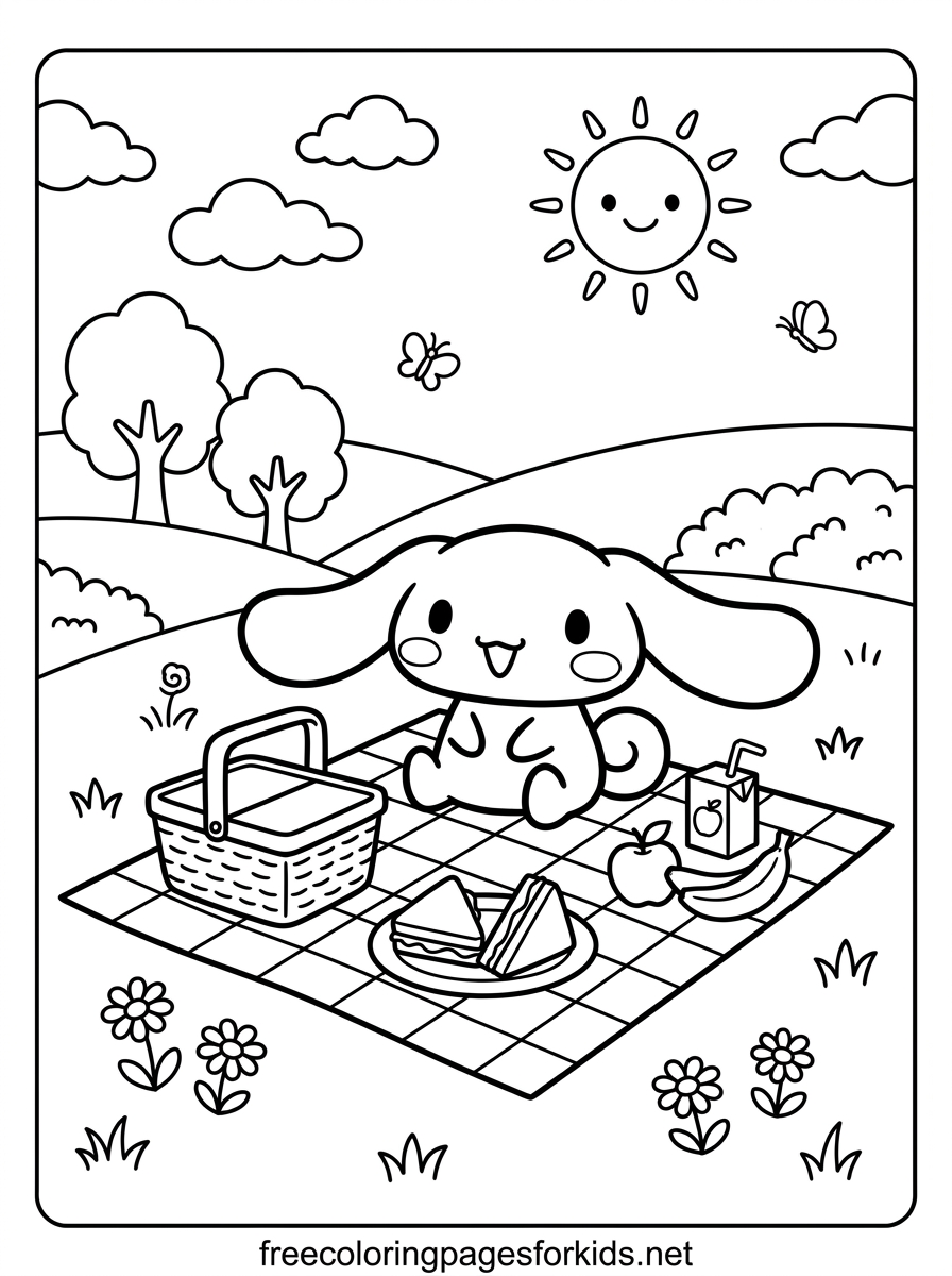 Cinnamoroll Picnic Coloring Page