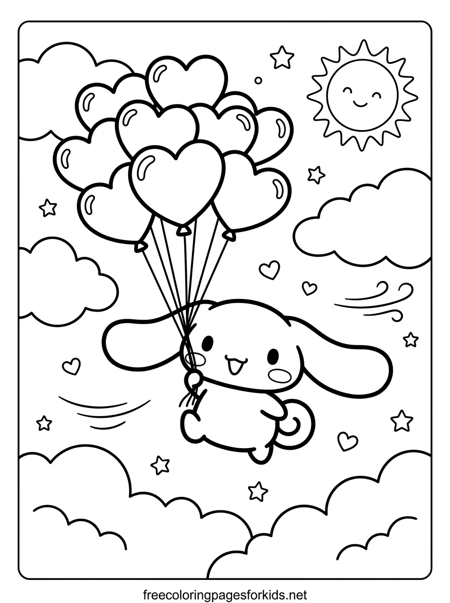 Cinnamoroll Heart Balloons Coloring Page