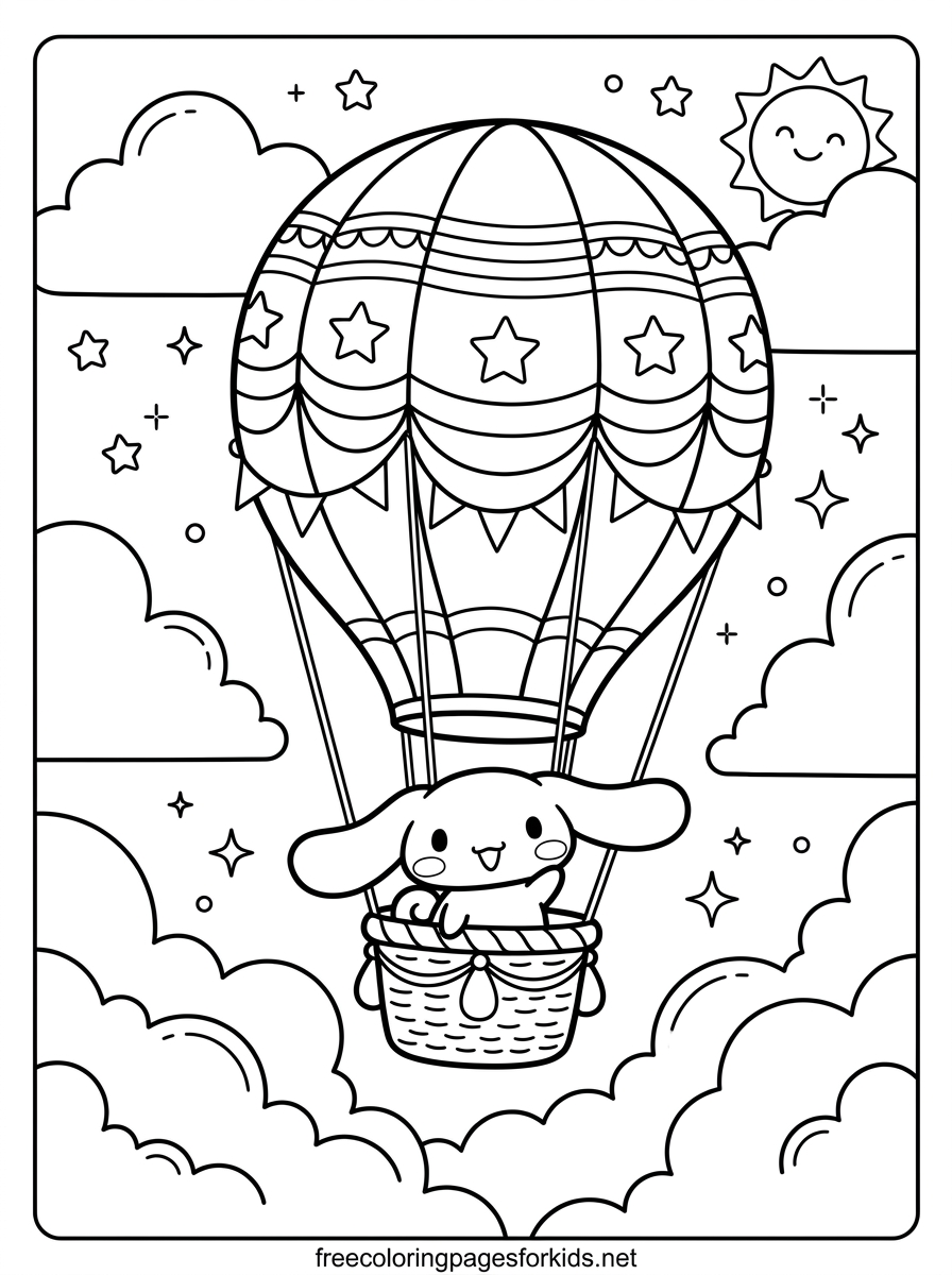 Cinnamoroll Hot Air Balloon Coloring Page