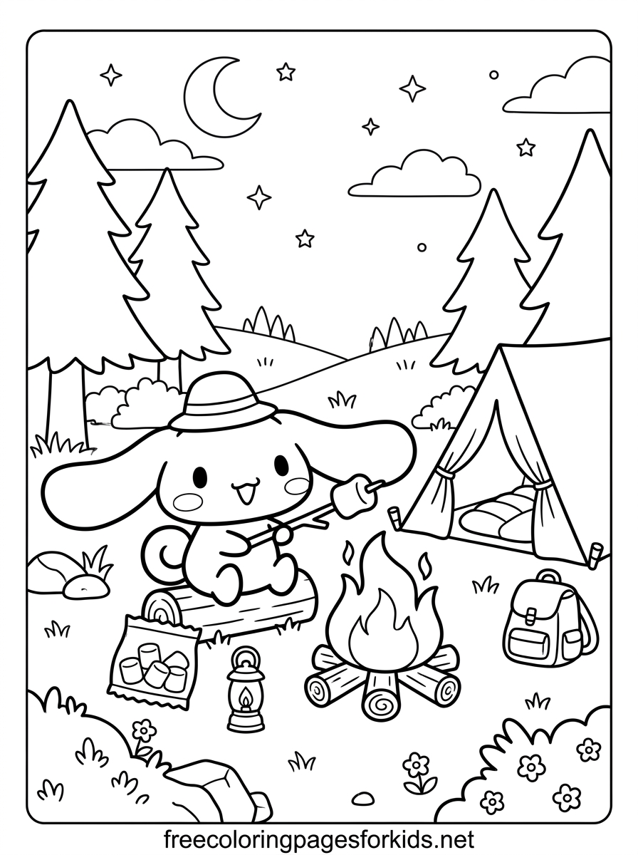 Cinnamoroll Camping Coloring Page