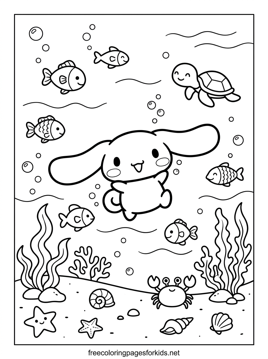 Cinnamoroll Underwater Coloring Page