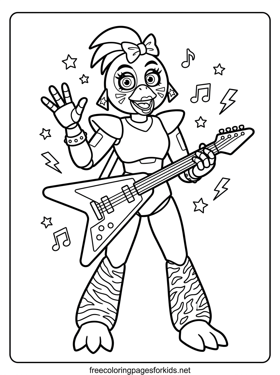 Glamrock Chica Playing the Guitar Coloring Page