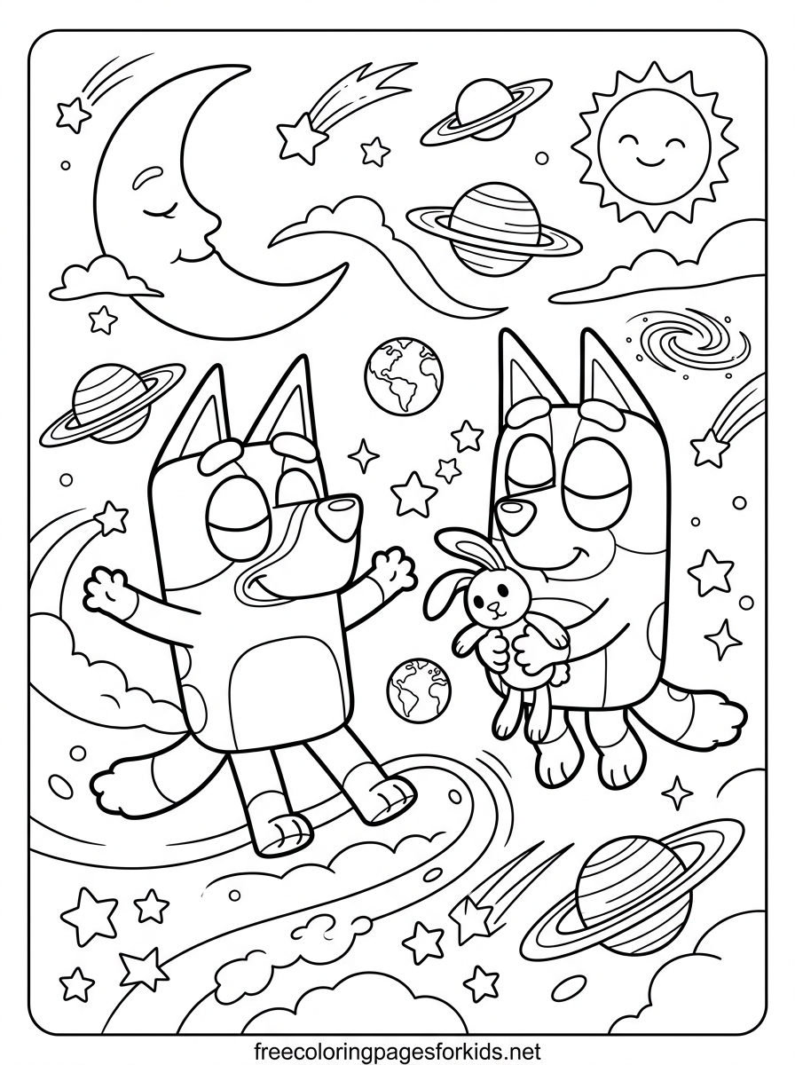 Pups Floating in Space Coloring Page