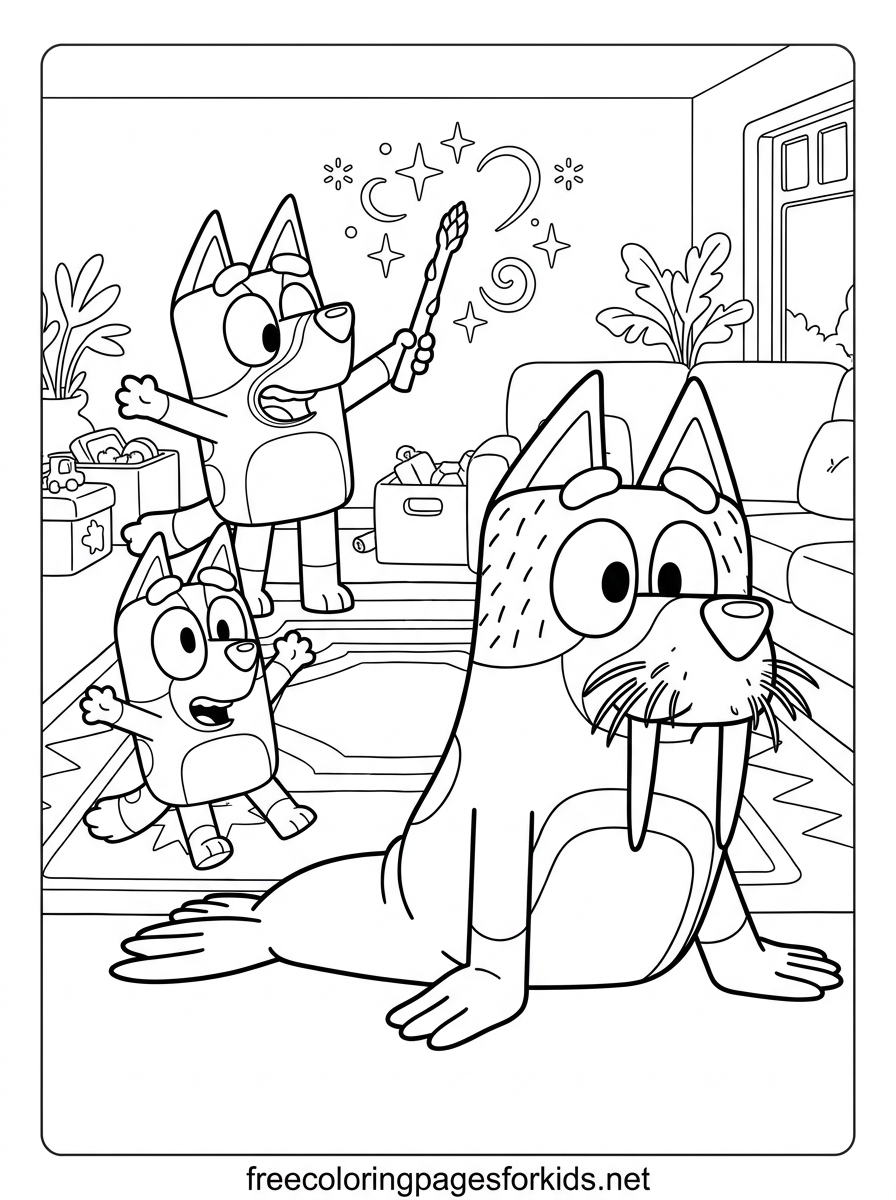 Playing With the Magic Walrus Coloring Page