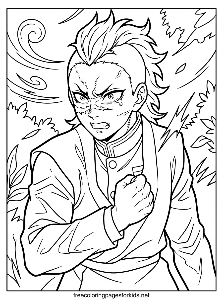 Determined Demon Slayer With a Scarred Face Coloring Page