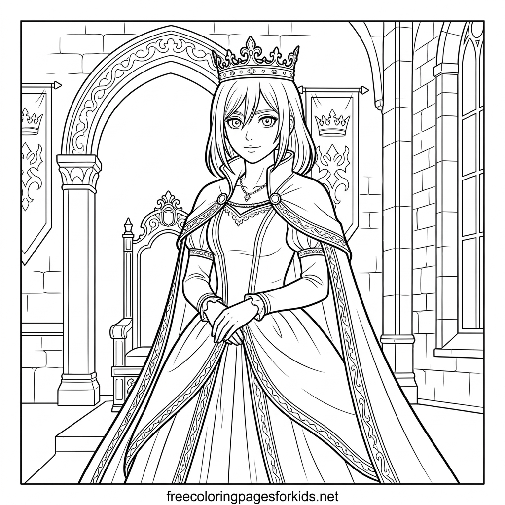 Royal Woman in a Castle Hall Coloring Page