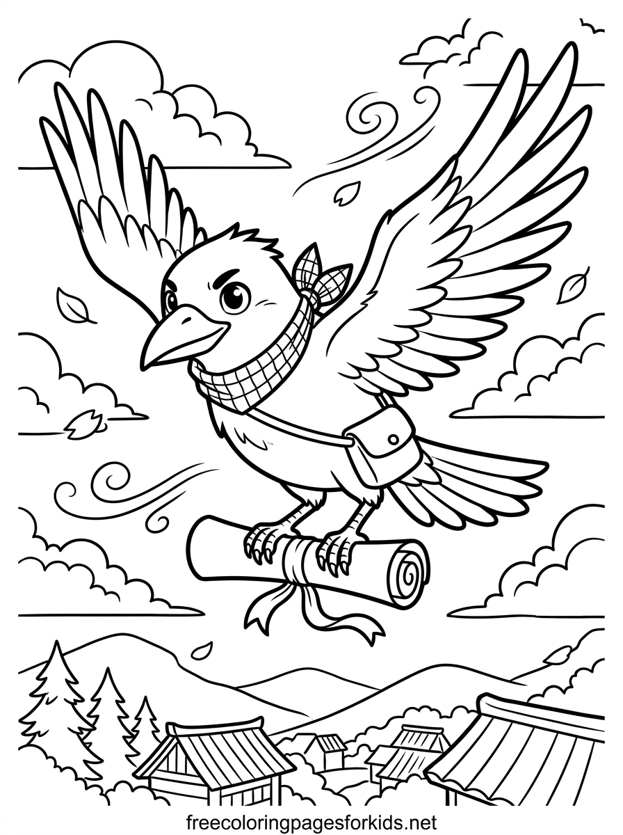 Crow Delivering a Message Coloring Page