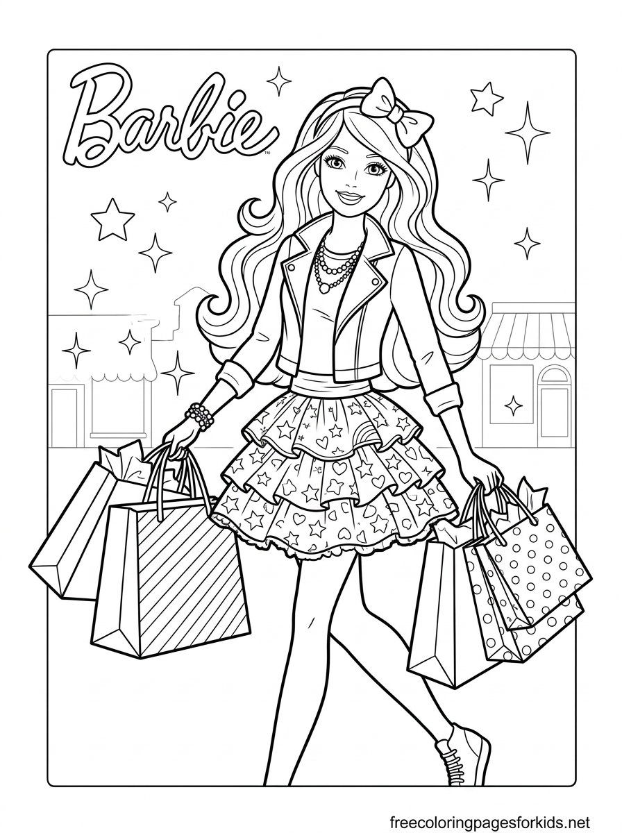 Doll Holding Shopping Bags Coloring Page