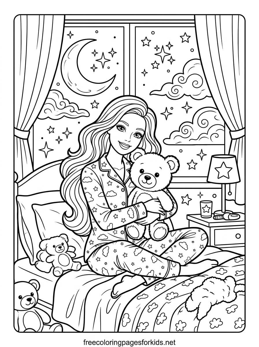 Doll Holding a Teddy Bear Coloring Page