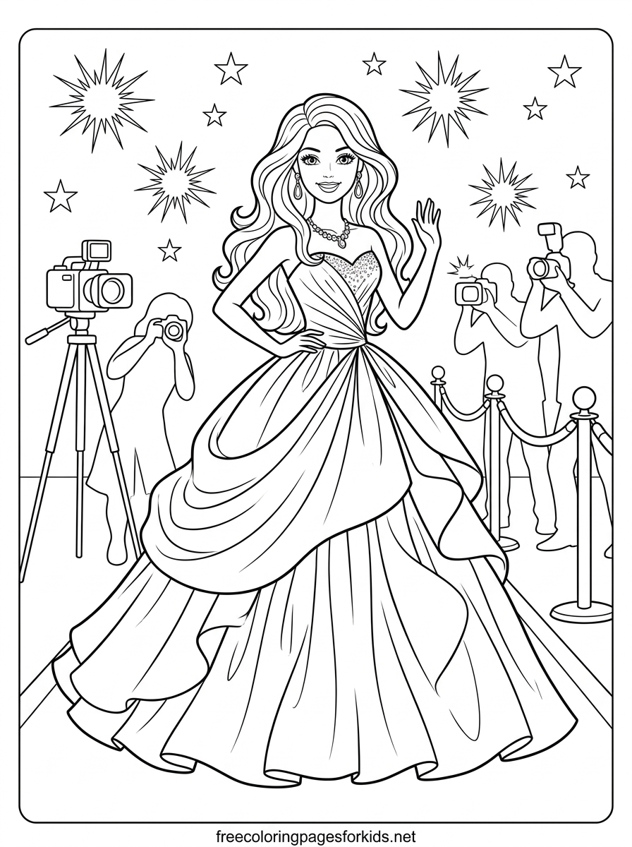 Doll Posing in an Evening Gown Coloring Page