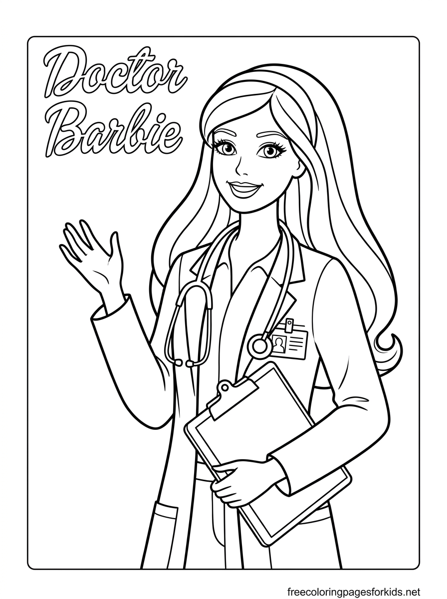 Doll Doctor With a Stethoscope Coloring Page