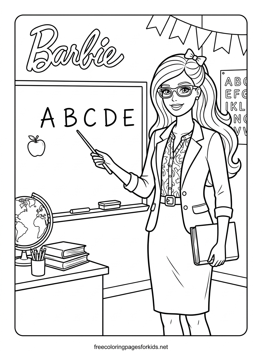 Doll Teacher in the Classroom Coloring Page
