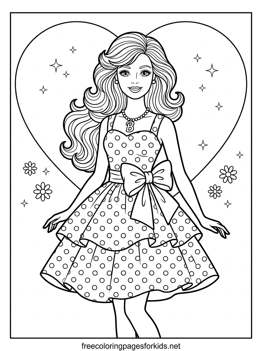 Doll Wearing a Polka Dot Dress Coloring Page
