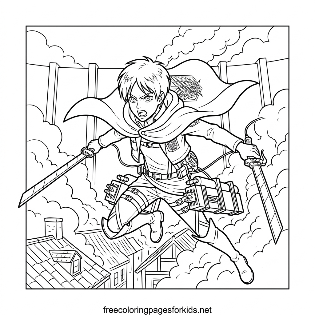 Eren Yeager in Action Coloring Page