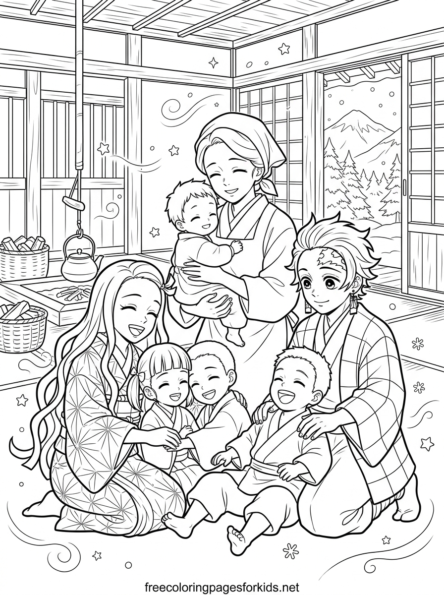 Happy Family Gathering at Home Coloring Page