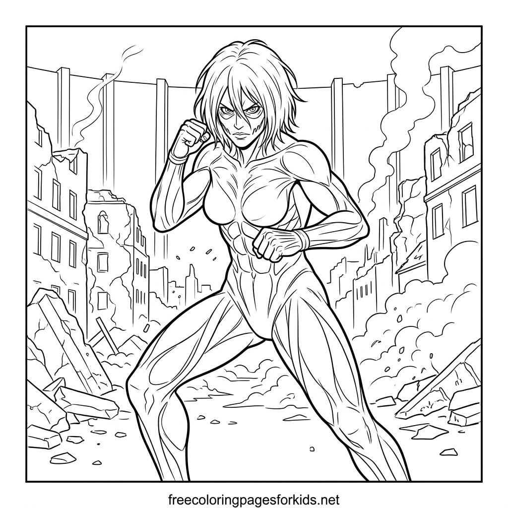 Female Titan in a Fighting Stance Coloring Page