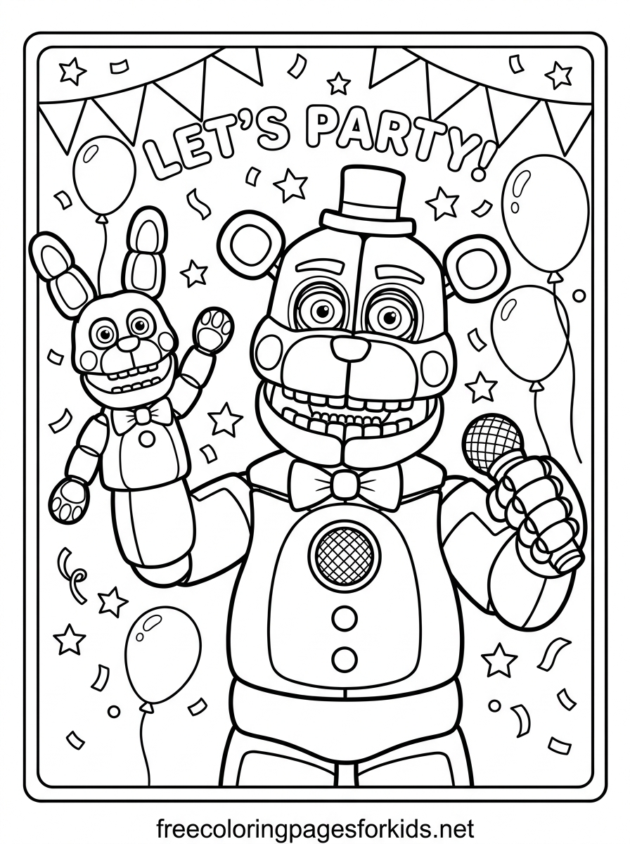 Funtime Freddy Saying Let’s Party Coloring Page