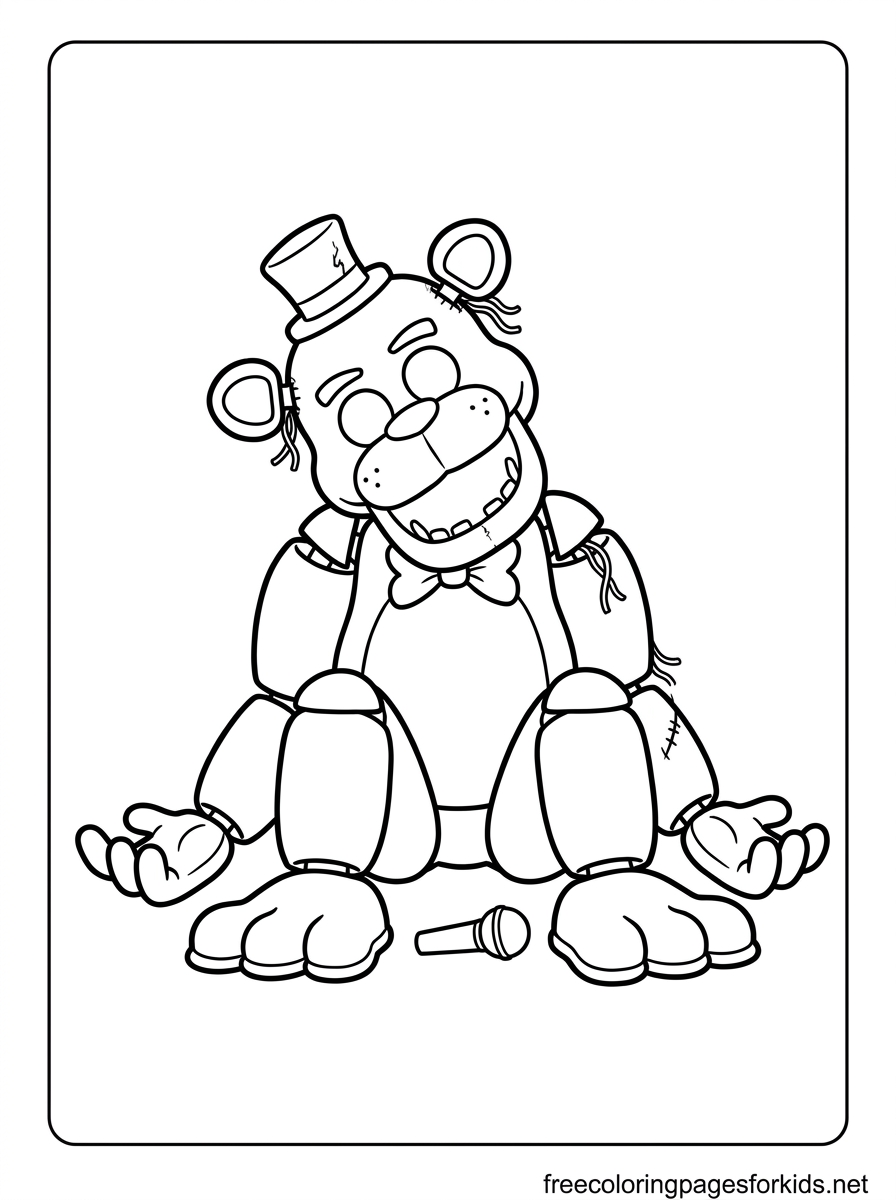 Golden Freddy Sitting Coloring Page