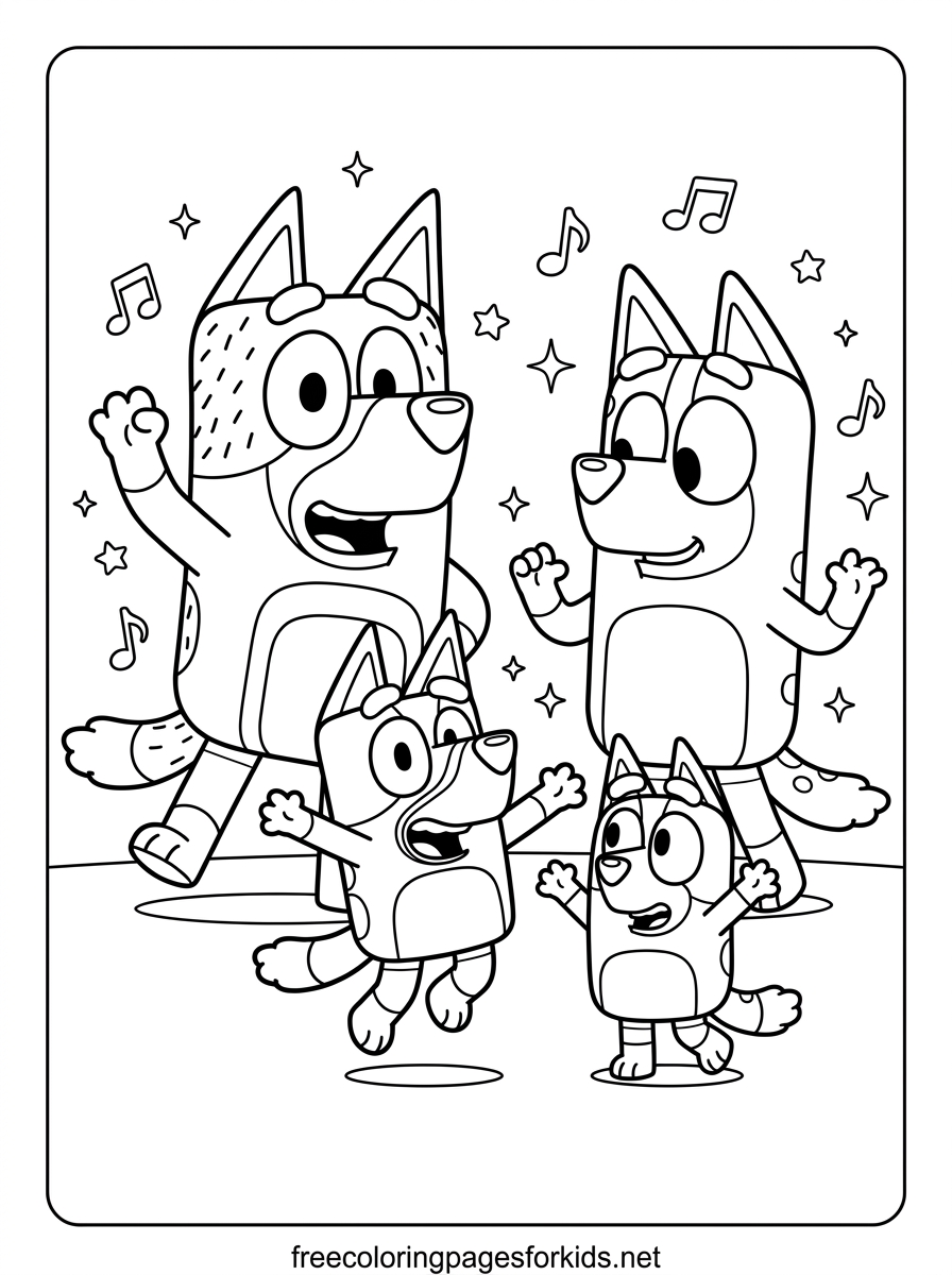 Heeler Family Dancing Coloring Page