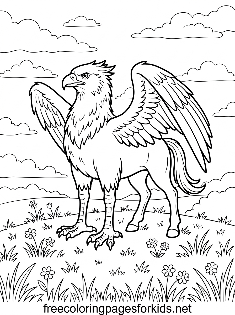 Hippogriff on the Hill Coloring Page