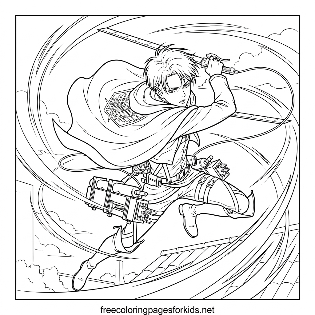 Levi Ackerman Performing a Spin Attack Coloring Page